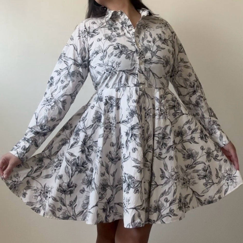 A New Day Dark Cottagecore Babydoll Button Down Mini Shirtdress